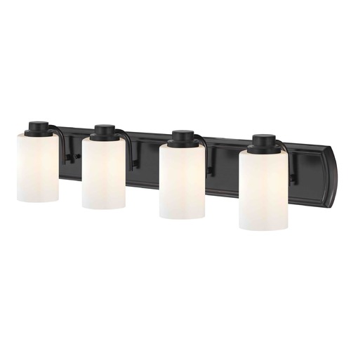 Design Classics Lighting 4-Light Vanity Light in Bronze and Shiny Opal Glass 1204-36 GL1024C