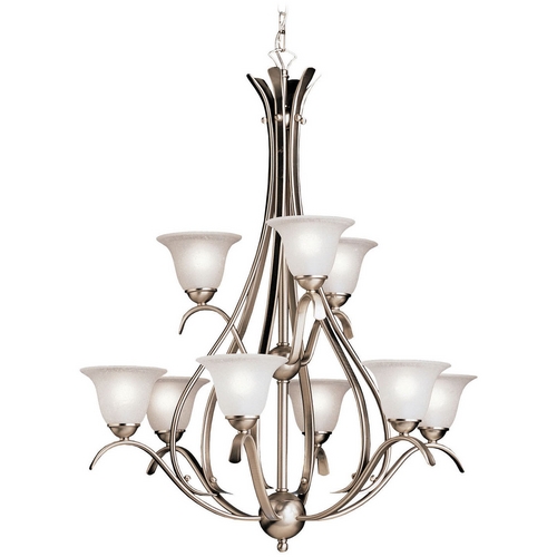 Kichler Lighting Dover 2-Tier Chandelier in Brushed Nickel with Frosted Seedy Glass 2520NI