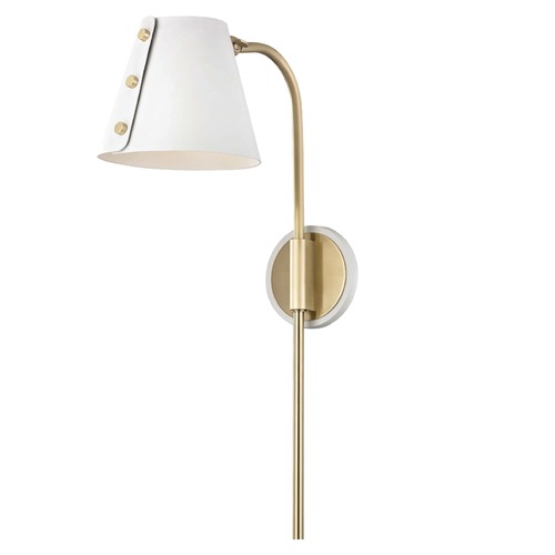 Mitzi by Hudson Valley Meta Mid-Century Modern White and Brass Plug-In LED Sconce HL174201-AGB/WH