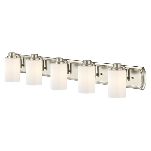 5-Light Bath Bar in Satin Nickel and Shiny Opal Glass