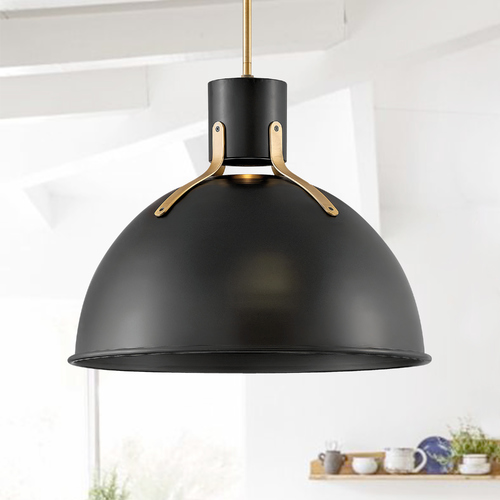 Argo 20-Inch Satin Black & Lacquered Brass LED Pendant by Hinkley Lighting