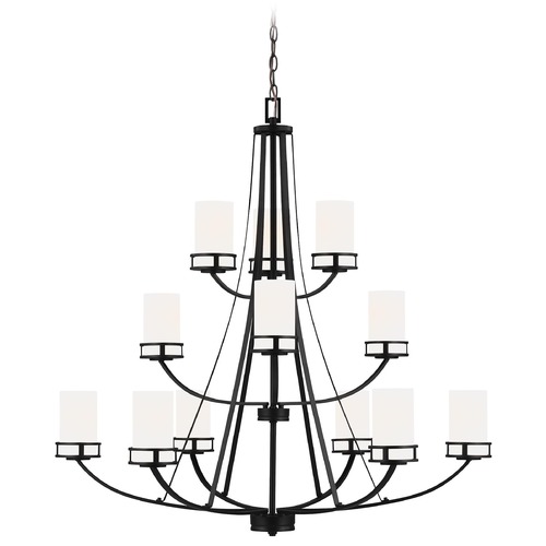 Generation Lighting Robie Midnight Black 12 Lt. 3-Tier Chandelier with Etched White Glass 3121612-112