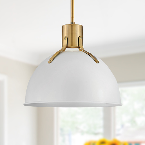 Hinkley Hinkley Argo Polished White / Lacquered Brass LED Pendant Light with Bowl / Dome Shade 3487PT