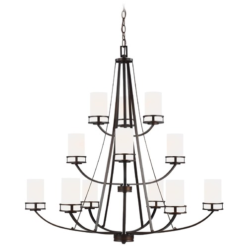 Generation Lighting Robie Bronze 12 Lt. 3-Tier Chandelier with Etched White Glass 3121612-710