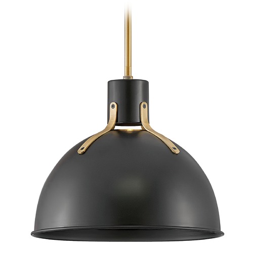 Argo 14-Inch Satin Black & Lacquered Brass LED Pendant by Hinkley Lighting