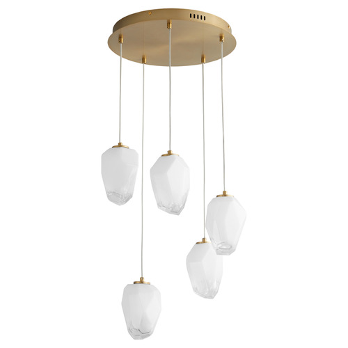 Oxygen Oxygen Vivo Aged Brass LED Multi-Light Pendant with Abstract Shade 3-810-40
