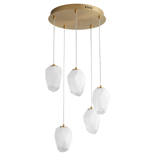 Oxygen Vivo Aged Brass LED Multi-Light Pendant with Abstract Shade