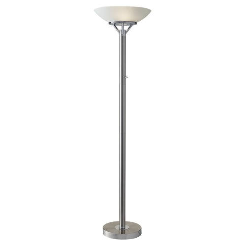 Adesso Home Expo Brushed Steel w/ Chrome Accents Torchiere Lamp with Bowl / Dome Shade