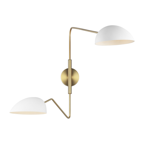 Visual Comfort Studio Collection ED Ellen-DeGeneres Jane White & Brass Adjustable Double Task Sconce by Visual Comfort Studio EW1072MWT