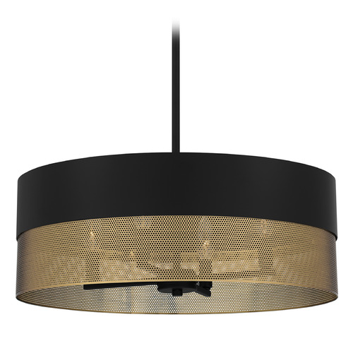 Quoizel Lighting Alani Matte Black & Gold Pendant Light with Drum Shade