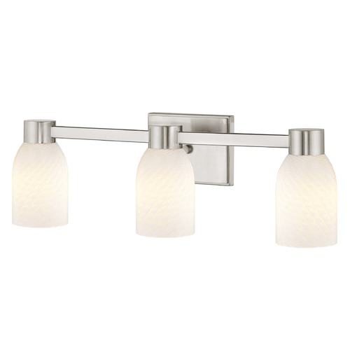 3-Light White Art Glass Vanity Light Satin Nickel