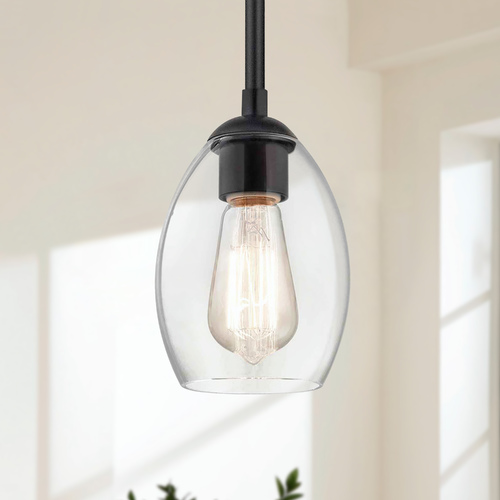 Design Classics Lighting Matte Black Mini-Pendant Light with Oblong Shade 581-07 GL1034-CLR