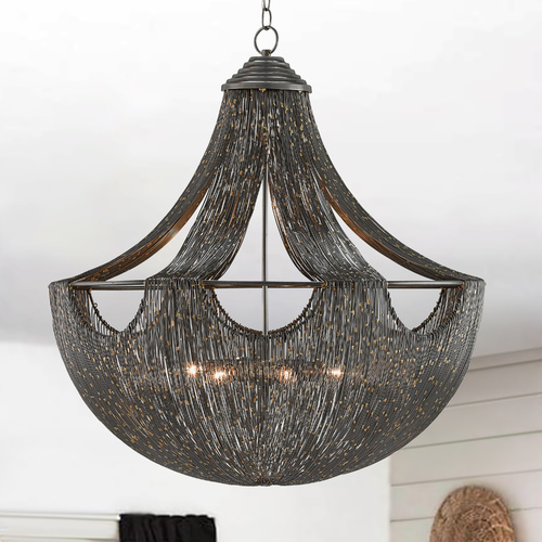 Currey and Company Lighting Art Deco Pendant Light Iron Eduardo by Currey and Company Lighting 9000-0018