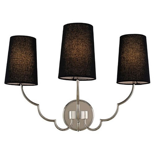 Kalco Lighting Sophia 3-Light Wall Sconce in Polished Nickel with Black Linen Shades 514323PN