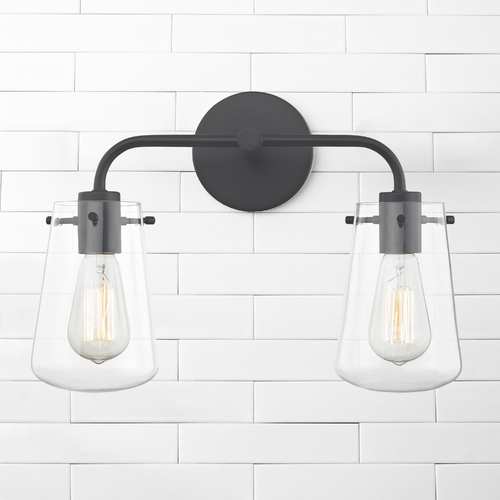 2-Light Clear Glass Bathroom Light Black