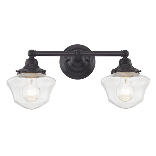 Clear Glass Schoolhouse Bathroom Light Bronze 2 Light 17 Inch Length