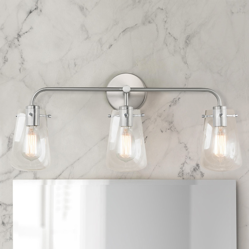 Design Classics Lighting Bastian 3-Light Clear Glass Bathroom Light Satin Nickel 1853-09