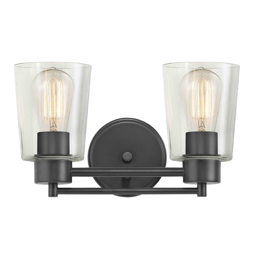 Industrial Clear Glass Bathroom Light Black 2 Lt