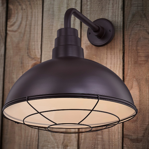 Bronze Gooseneck Barn Light with 18-Inch Caged Dome Shade