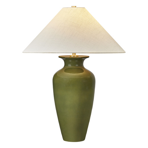 Hudson Valley Lighting Grassy Point Aged Brass & Ceramic Nori Green LED Table Lamp with Coolie Shade