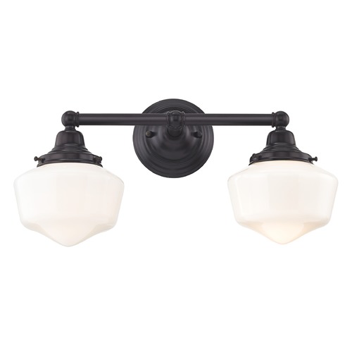 Design Classics Lighting Schoolhouse Bathroom Light Bronze White Opal Glass 2 Light 17 Inch Length WC2-220 GF6