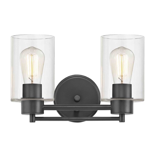 Industrial Clear Glass Bathroom Light Black 2 Lt