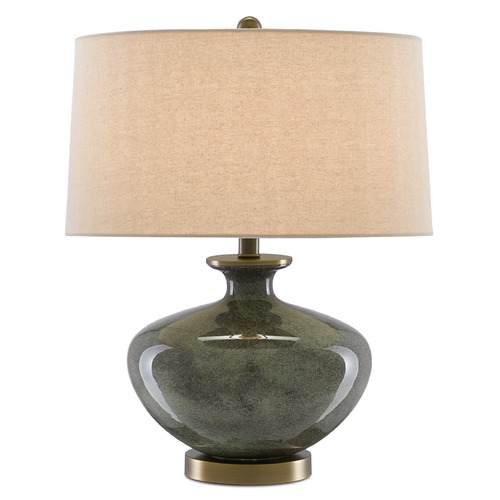 Currey and Company Lighting Currey and Company Greenlea Dark Gray / Moss Green / Antique Brass Table Lamp with Drum Shade 6000-0601