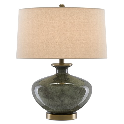 Currey and Company Greenlea Dark Gray / Moss Green / Antique Brass Table Lamp with Drum Shade
