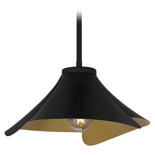 Quoizel Lighting Wisp Matte Black & Gold Pendant Light with Bell Shade