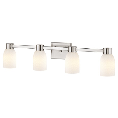 4-Light White Art Glass Vanity Light Satin Nickel