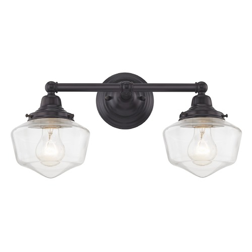 Design Classics Lighting Clear Glass Schoolhouse Bathroom Light Bronze 2 Light 17 Inch Length WC2-220 GF6-CL