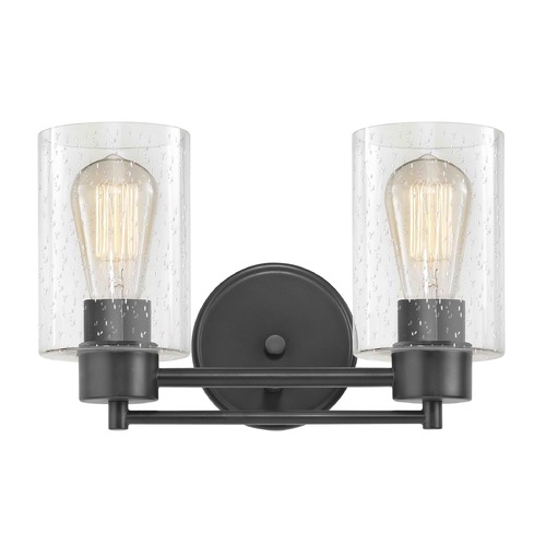 Industrial Seeded Glass Bathroom Light Black 2 Lt