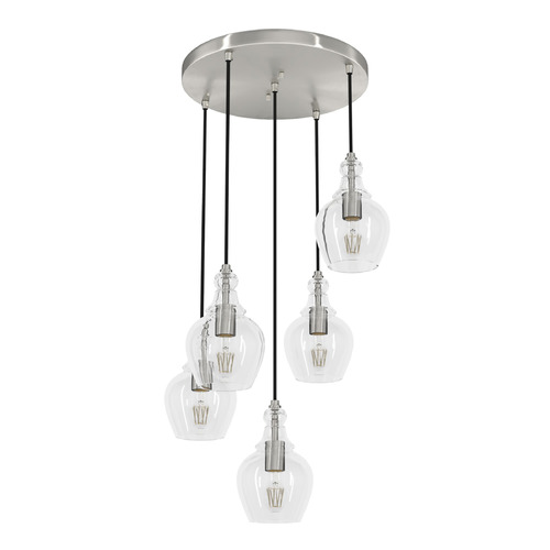 Hunter Fan Company Maple Park Brushed Nickel Multi-Light Pendant with Bowl / Dome Shade