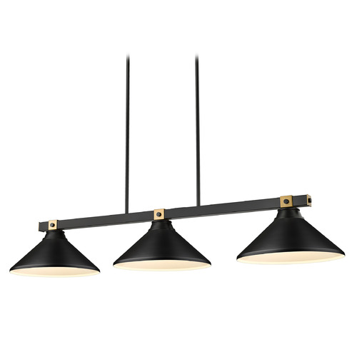 Z-Lite Z-Lite Bronte Matte Black & Rubbed Brass Billiard Light with Coolie Shade 1955-3MB-RB-MMB
