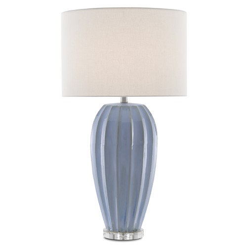Currey and Company Lighting Currey and Company Bluestar Light Blue / Clear Table Lamp with Drum Shade 6000-0616