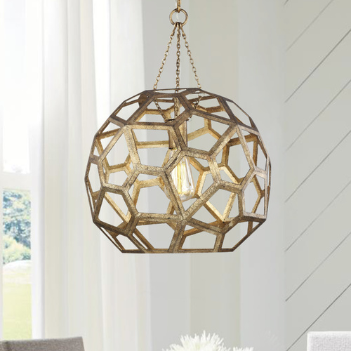 Alexa Hampton Feccetta 15-Inch Laser Cut Antique Gild Pendant by Visual Comfort Studio