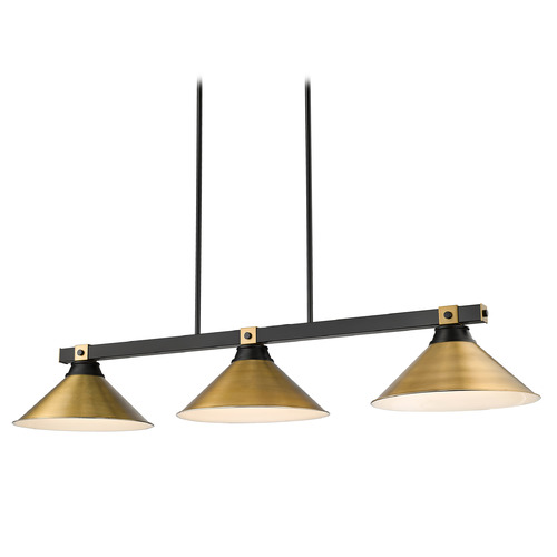 Z-Lite Z-Lite Bronte Matte Black & Rubbed Brass Billiard Light with Coolie Shade 1955-3MB-RB-RB15