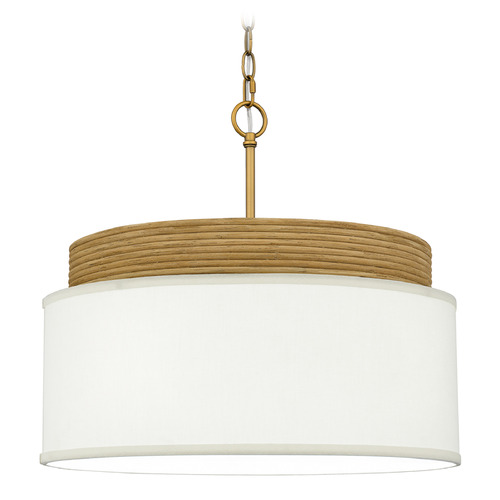 Quoizel Lighting Malia Brushed Gold & Real Rattan Pendant Light with Drum Shade