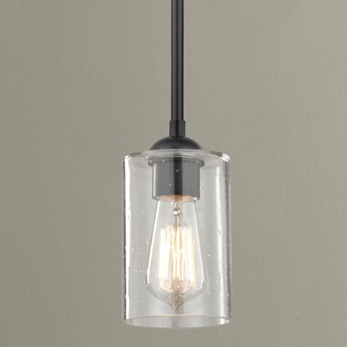 Design Classics Lighting Fuse Gala Mini Pendant in Black with Seeded Glass by Design Classics 581-07 GL1041C