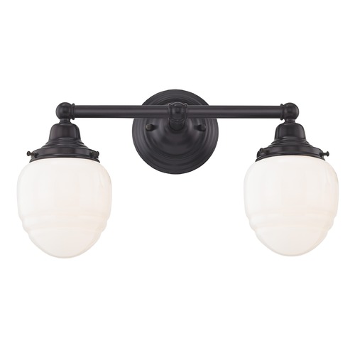 Design Classics Lighting Schoolhouse Bathroom Light Bronze White Opal Glass 2 Light 15.75 Inch Length WC2-220 GG5