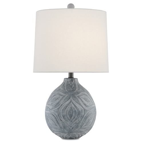 Currey and Company Lighting Currey and Company Hadi Gray Stone Wash Table Lamp with Drum Shade 6000-0380