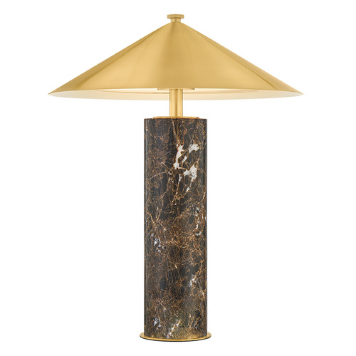 Hudson Valley Lighting Permont Aged Brass & Honed Emperador Marble LED Table Lamp with Coolie Shade