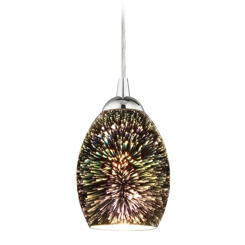 Chrome Mini-Pendant Light and 3-D Glass with Burst Pattern