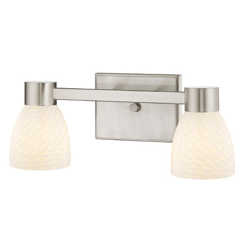 2-Light White Art Glass Vanity Light Satin Nickel
