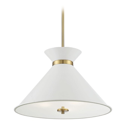 Savoy House Savoy House Lighting Lamar White with Brass Accents Pendant Light with Conical Shade 7-2416-3-160