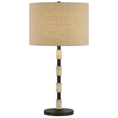 Savoy House Lighting Mediterranean Bronze & Light Travertine Table Lamp with Drum Shade