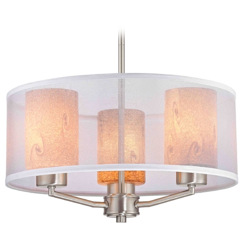 Design Classics Lighting Organza Drum Pendant Light Satin Nickel with Art Glass 3-Light 1723-09 GL1001C