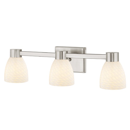 3-Light White Art Glass Vanity Light Satin Nickel