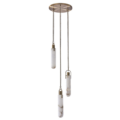 Kalco Lighting Flint Winter Brass LED Multi-Light Pendant with Cylindrical Shade