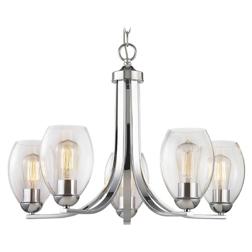 Design Classics Lighting Chrome Chandelier with Clear Oblong Glass and 5-Lights 584-26 GL1034-CLR